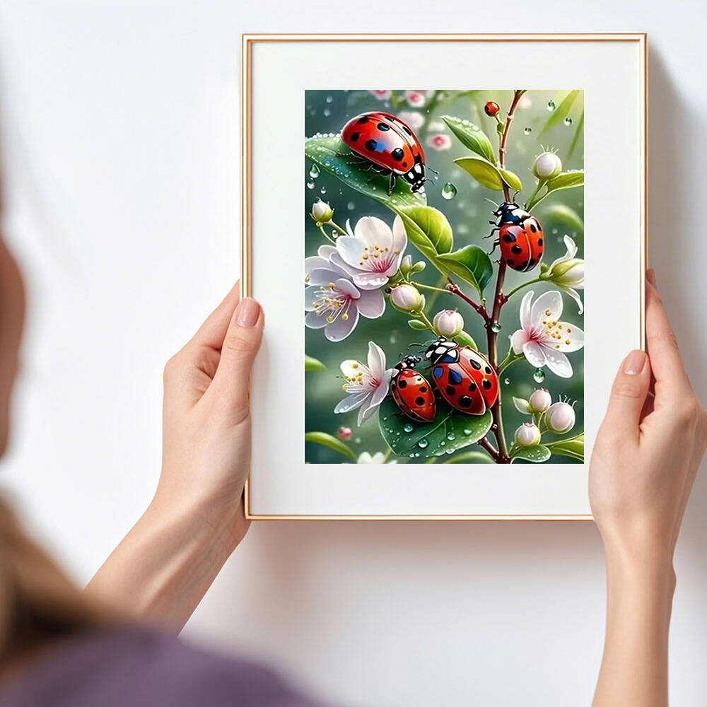 HUACAN hewan DIY lukisan berli - Embroidery Lady Bug ulasan dan harga