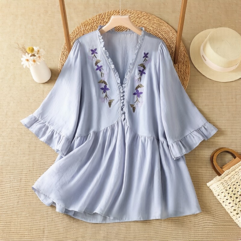 Kemeja Katun Linen dengan Bord - Embroidery Cotton Shirt ulasan dan harga