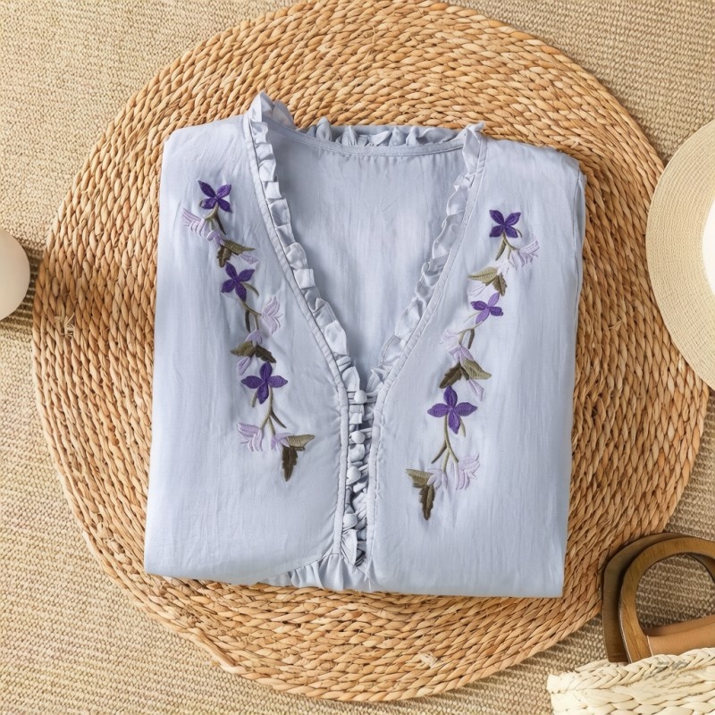 Kemeja Katun Linen dengan Bord - Embroidery Cotton Shirt ulasan dan harga