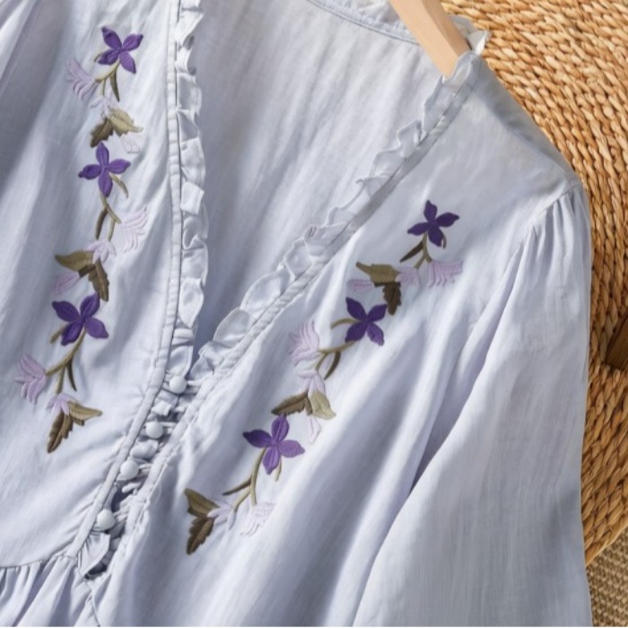Kemeja Katun Linen dengan Bord - Embroidery Cotton Shirt ulasan dan harga
